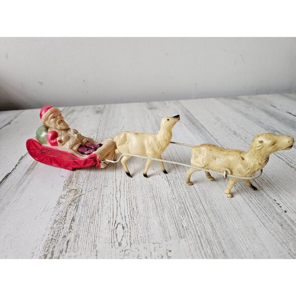 Antique Japan celluloid Santa reindeer plastic as is display sleigh - Picture 1 of 13